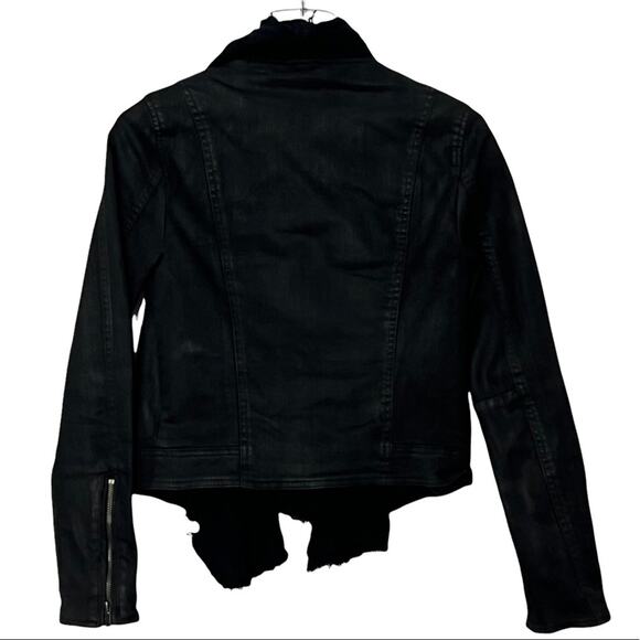 Free People Black Waxed Denim Drape Front Jacket - Picture 5 of 6